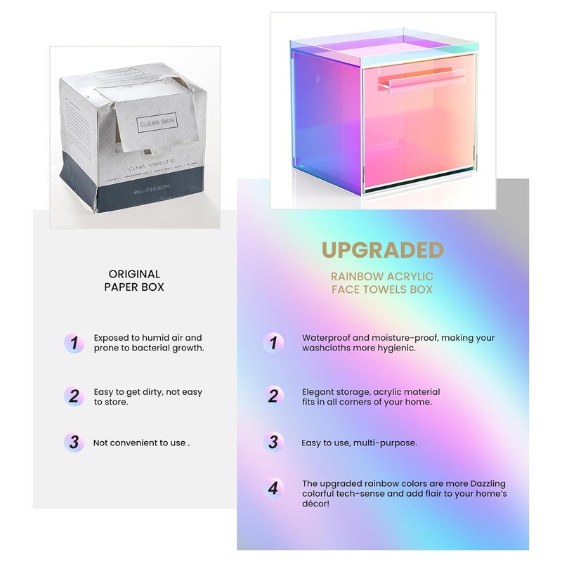 TAINESS Rainbow Disposable Facial Towels Storage Box Acrylic Container Compatible with Clean Skin Club Clean Towel XL Wall-Mounted Face Towel Organizer with Drawer(Excluding Facial Towels) - Image 2